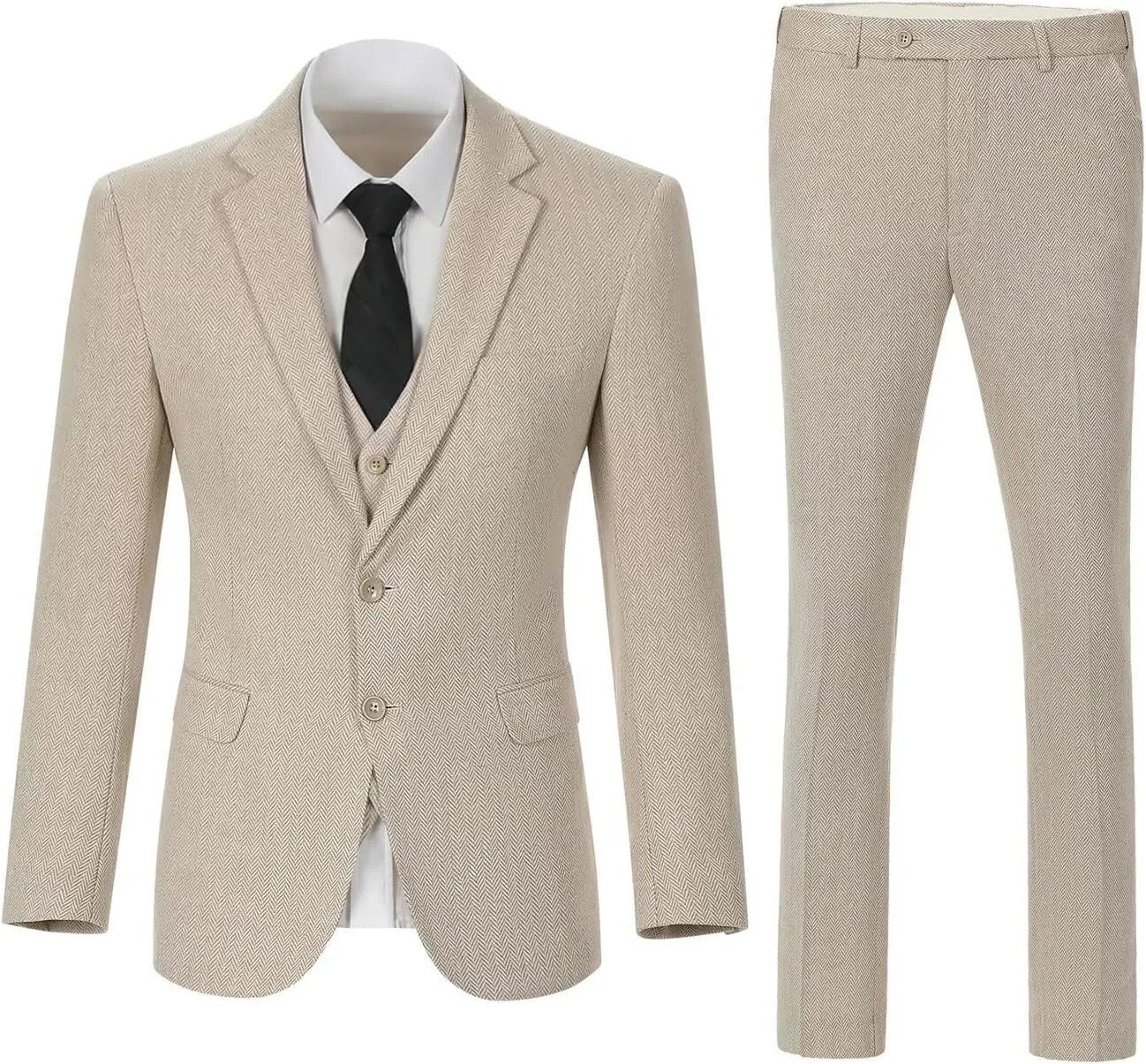 Retro 3 Piece Boys Suit Tweed Herringbone Boy Suits Slim Fit Dress Tuxedos Set Prom Teens Kids Jacket Blazer Vest Pants