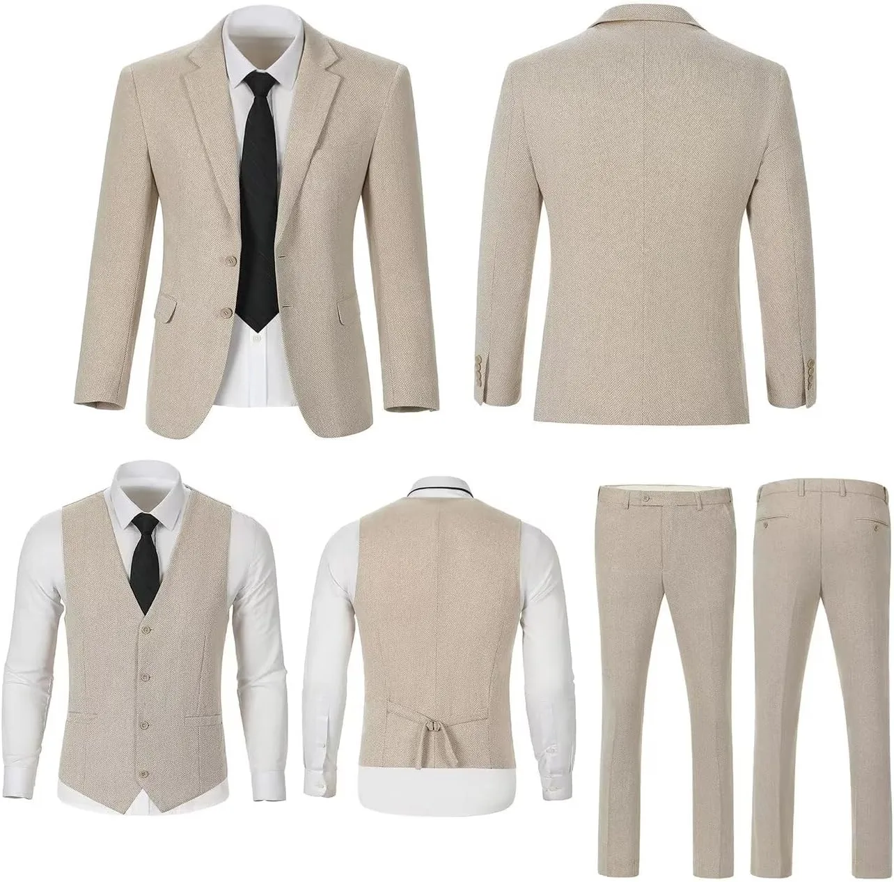 Retro 3 Piece Boys Suit Tweed Herringbone Boy Suits Slim Fit Dress Tuxedos Set Prom Teens Kids Jacket Blazer Vest Pants