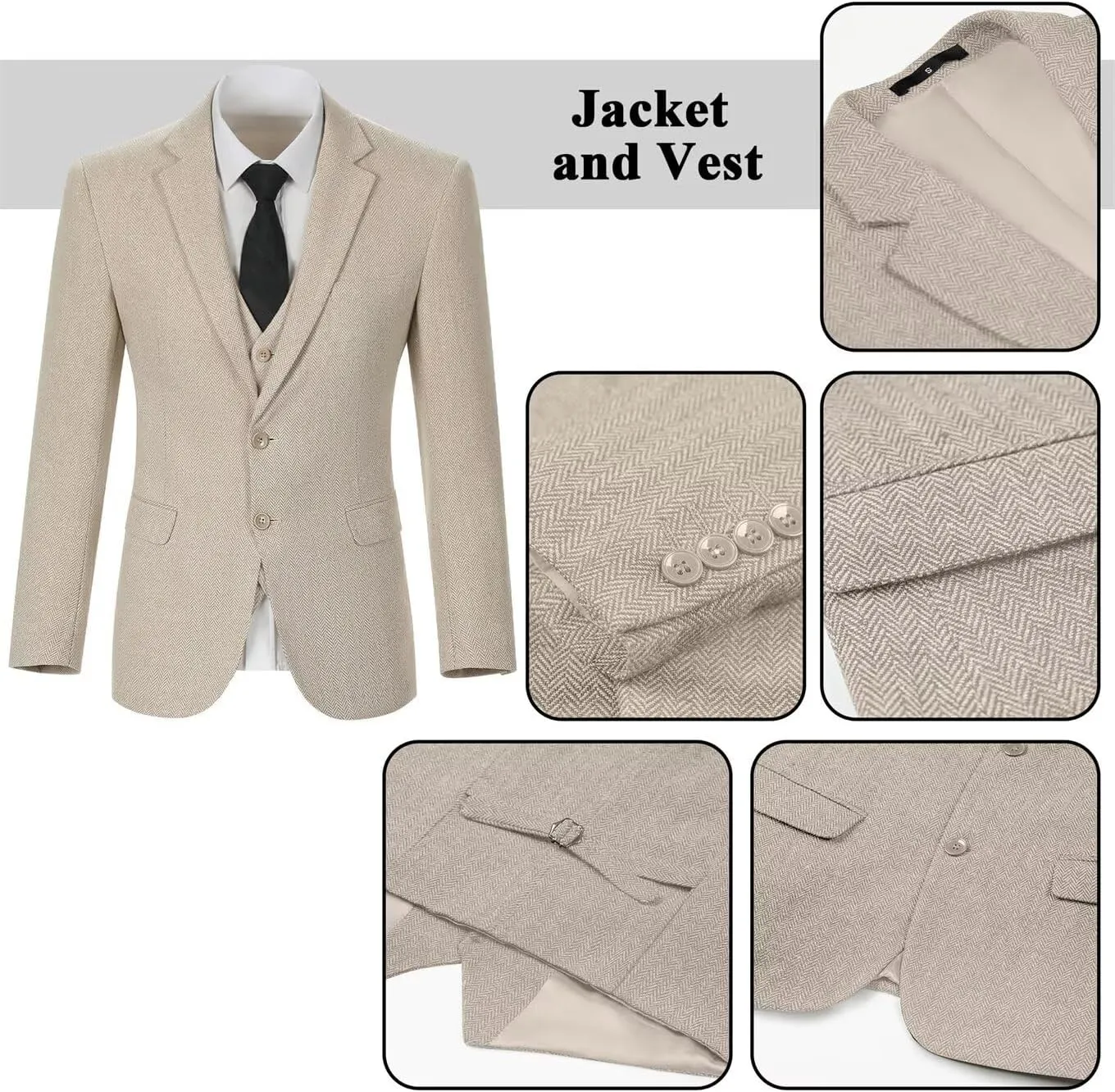 Retro 3 Piece Boys Suit Tweed Herringbone Boy Suits Slim Fit Dress Tuxedos Set Prom Teens Kids Jacket Blazer Vest Pants