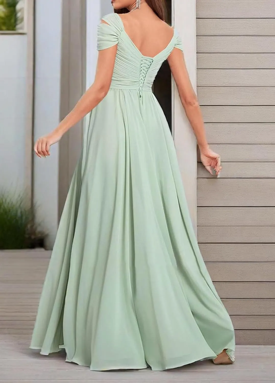 Ruched Chiffon Long Bridesmaid Dress for Wedding Ruffle Off The Shoulder Formal Evening Dresses 2025