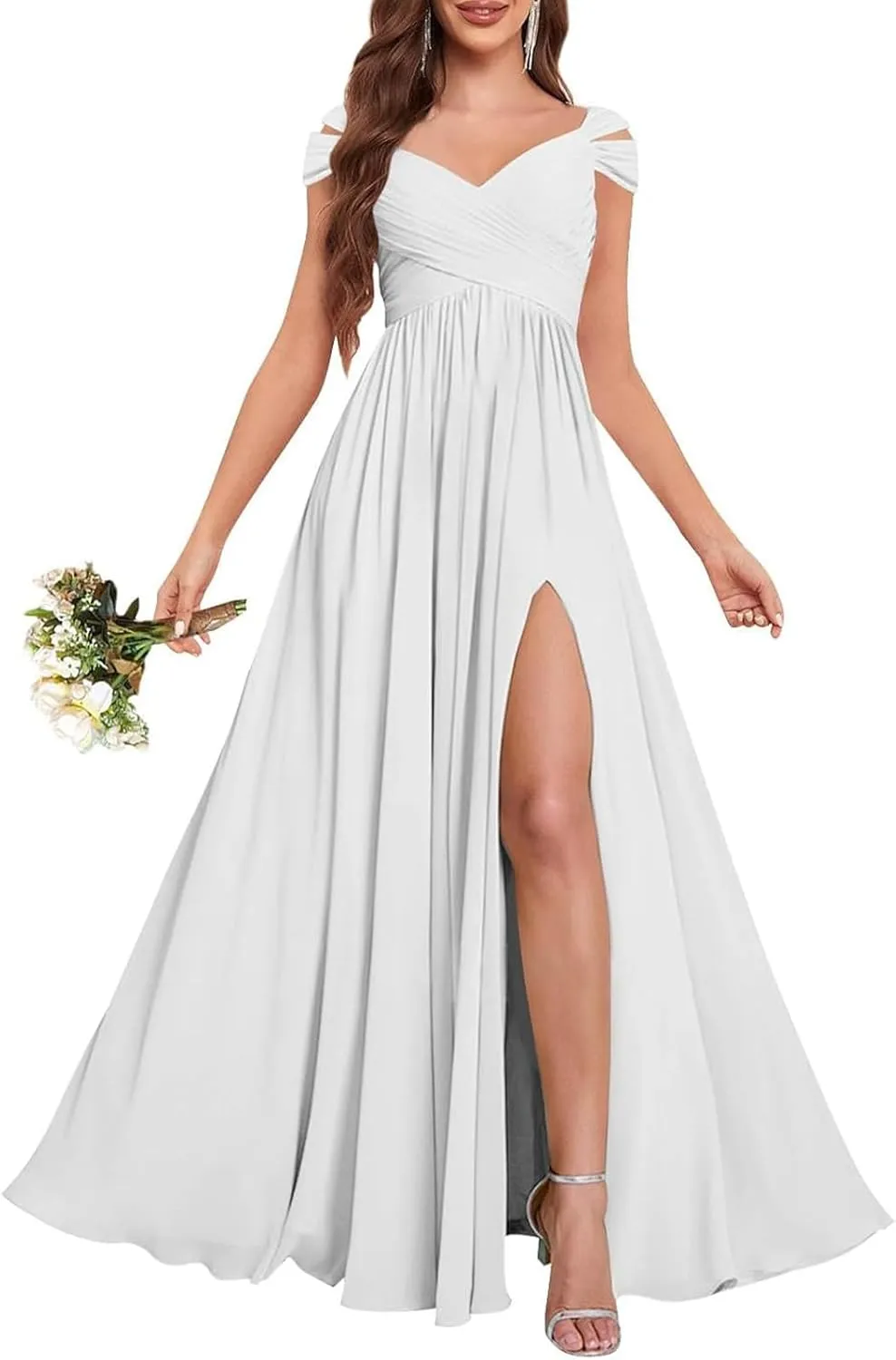 Ruched Chiffon Long Bridesmaid Dress for Wedding Ruffle Off The Shoulder Formal Evening Dresses 2025