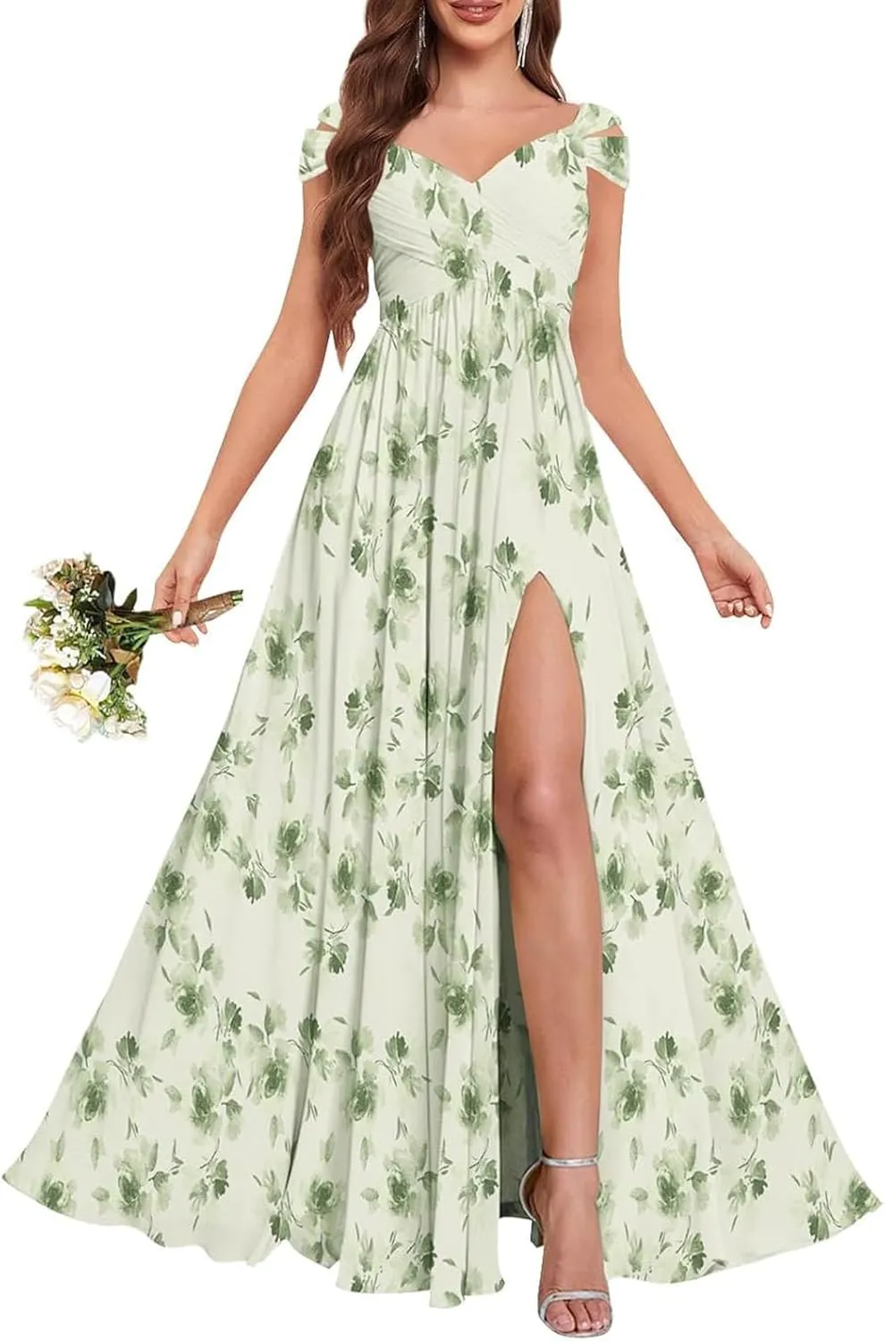 Ruched Chiffon Long Bridesmaid Dress for Wedding Ruffle Off The Shoulder Formal Evening Dresses 2025