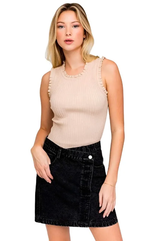 Ruffle Detail Sleeveless Sweater Top