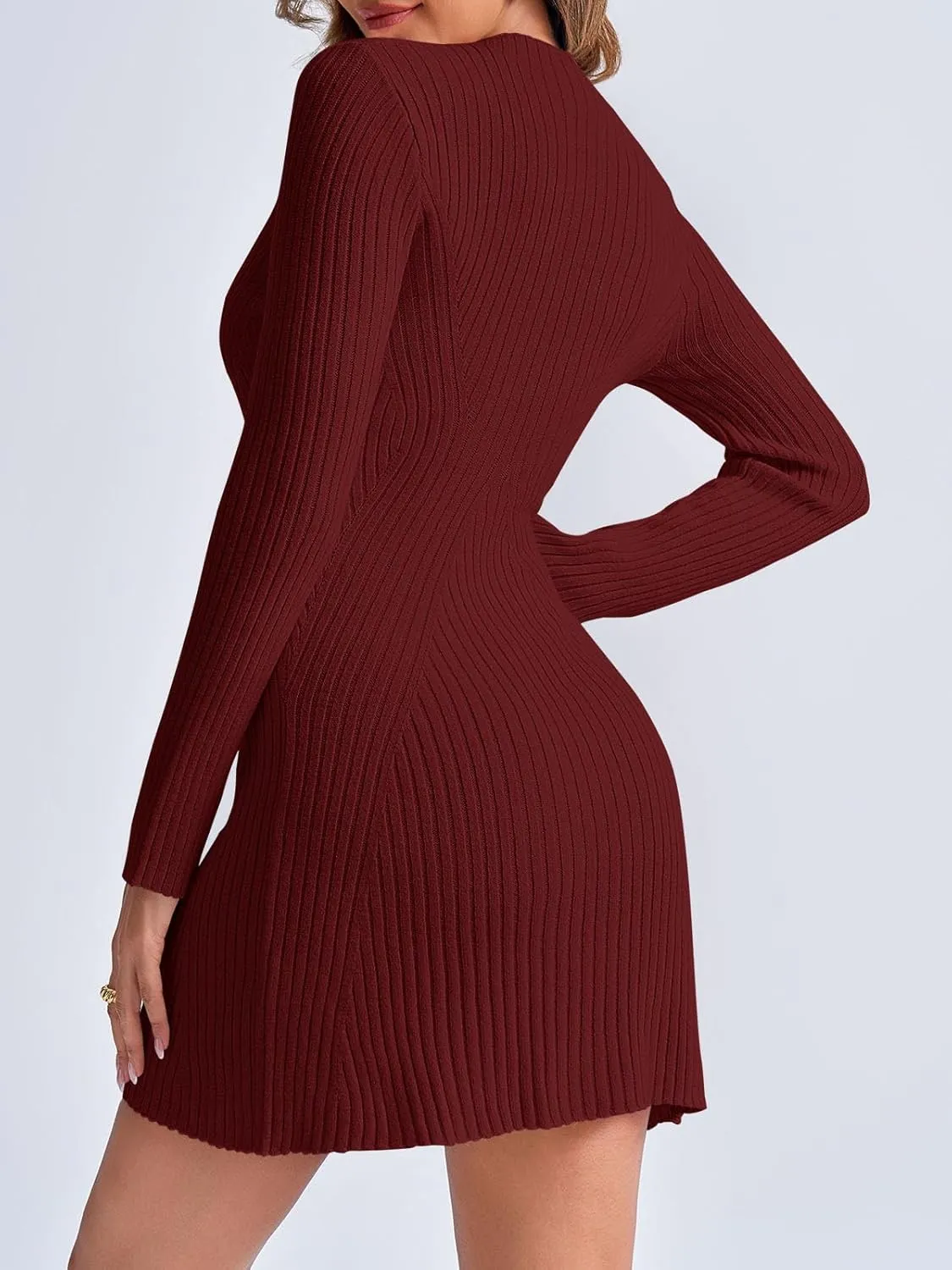 Saodimallsu Womens Long Sleeve Sweater Dress Bodycon Crew Neck 2024 Fall Slimming Knit Mini Dresses
