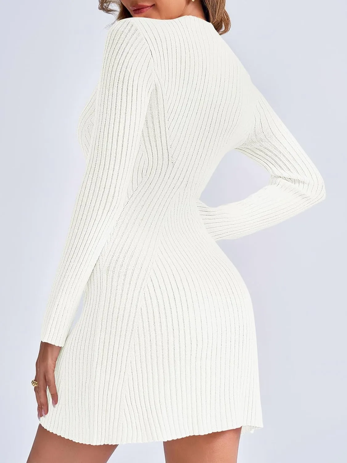 Saodimallsu Womens Long Sleeve Sweater Dress Bodycon Crew Neck 2024 Fall Slimming Knit Mini Dresses