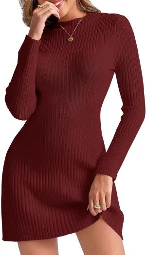 Saodimallsu Womens Long Sleeve Sweater Dress Bodycon Crew Neck 2024 Fall Slimming Knit Mini Dresses