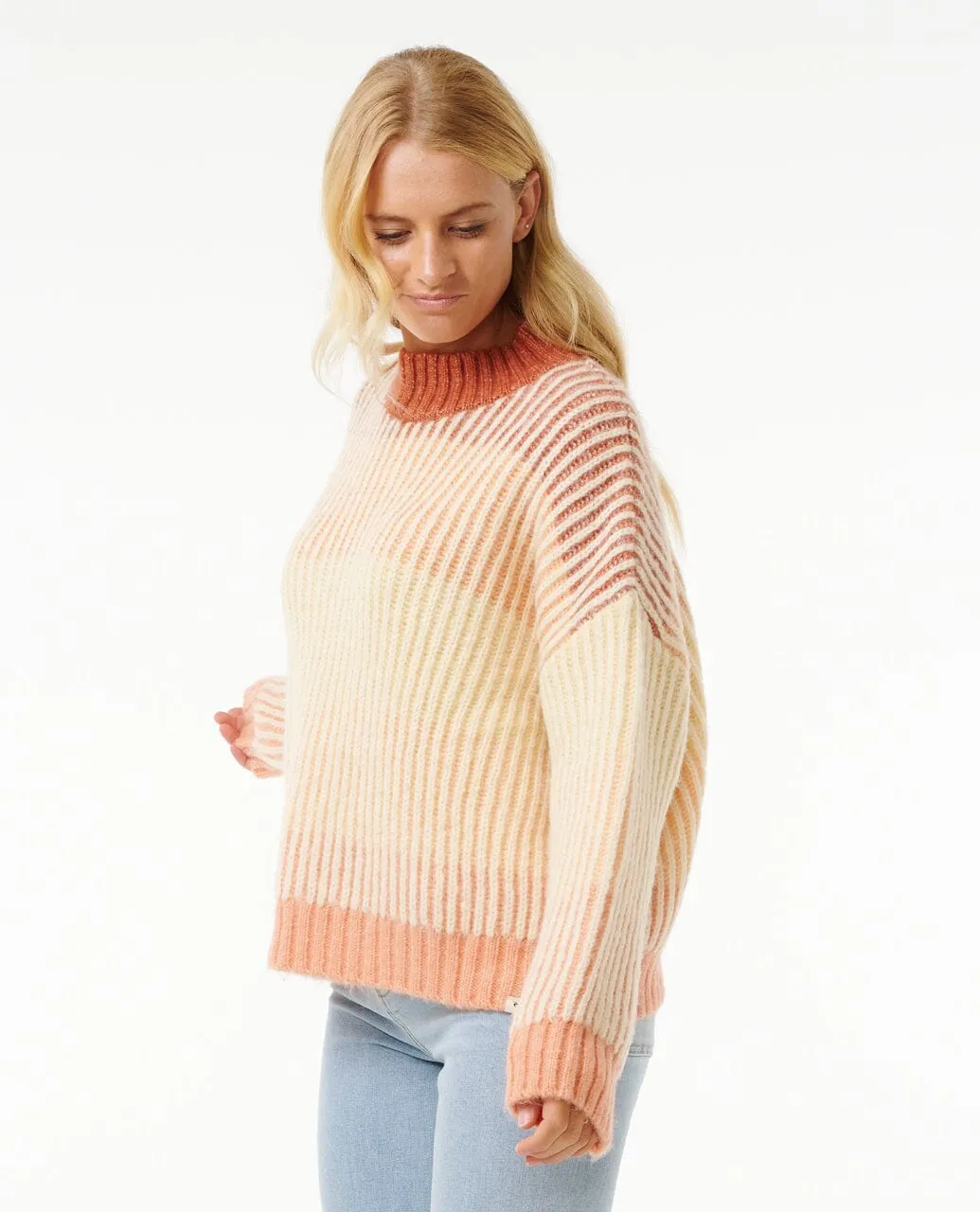 Soleil Rib Knit Crew - Burnt Red