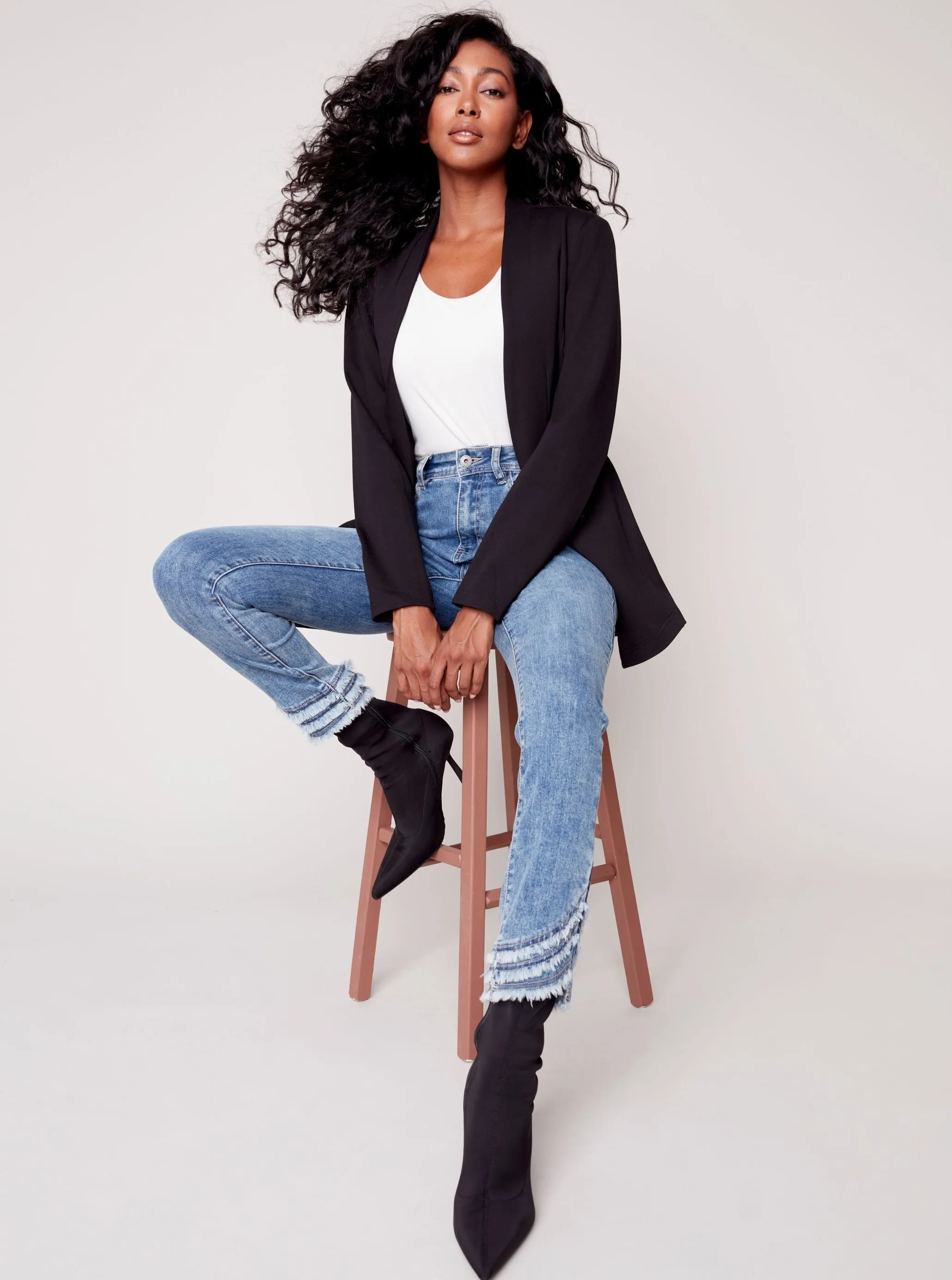 Solid Knit Blazer Jacket [Black-C6275]