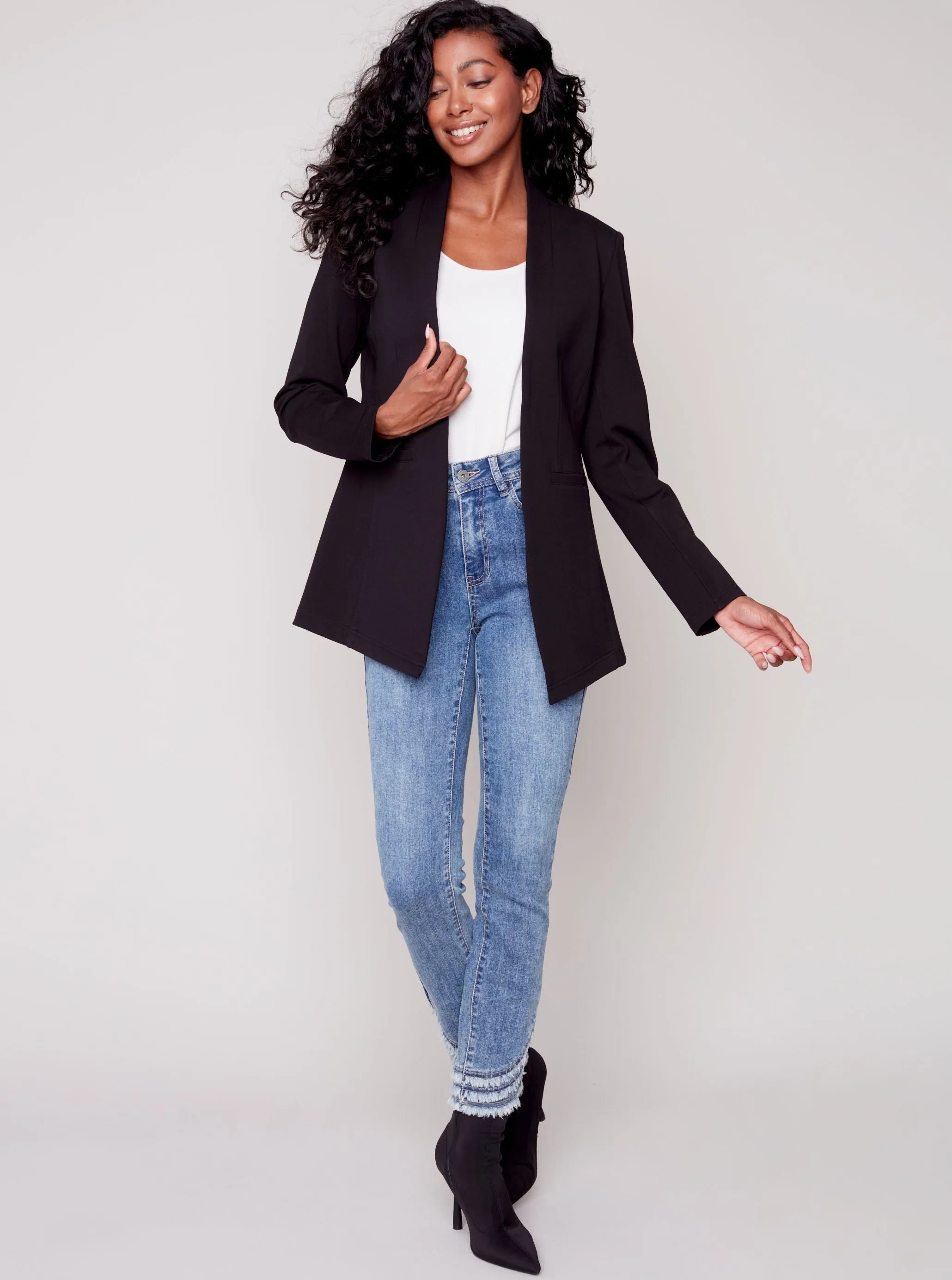 Solid Knit Blazer Jacket [Black-C6275]
