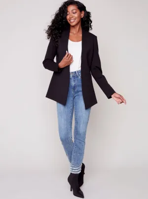Solid Knit Blazer Jacket [Black-C6275]