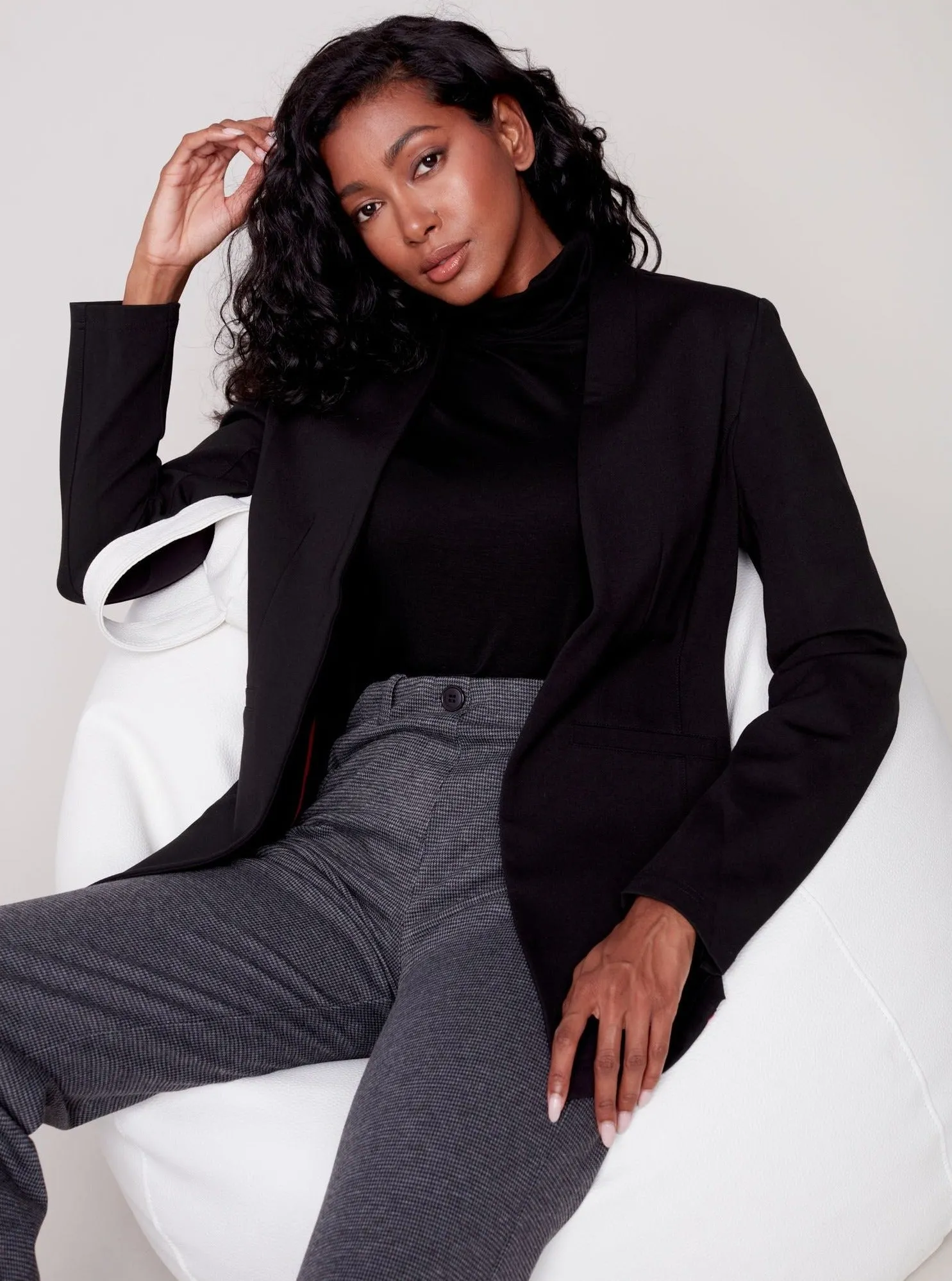 Solid Knit Blazer Jacket [Black-C6275]