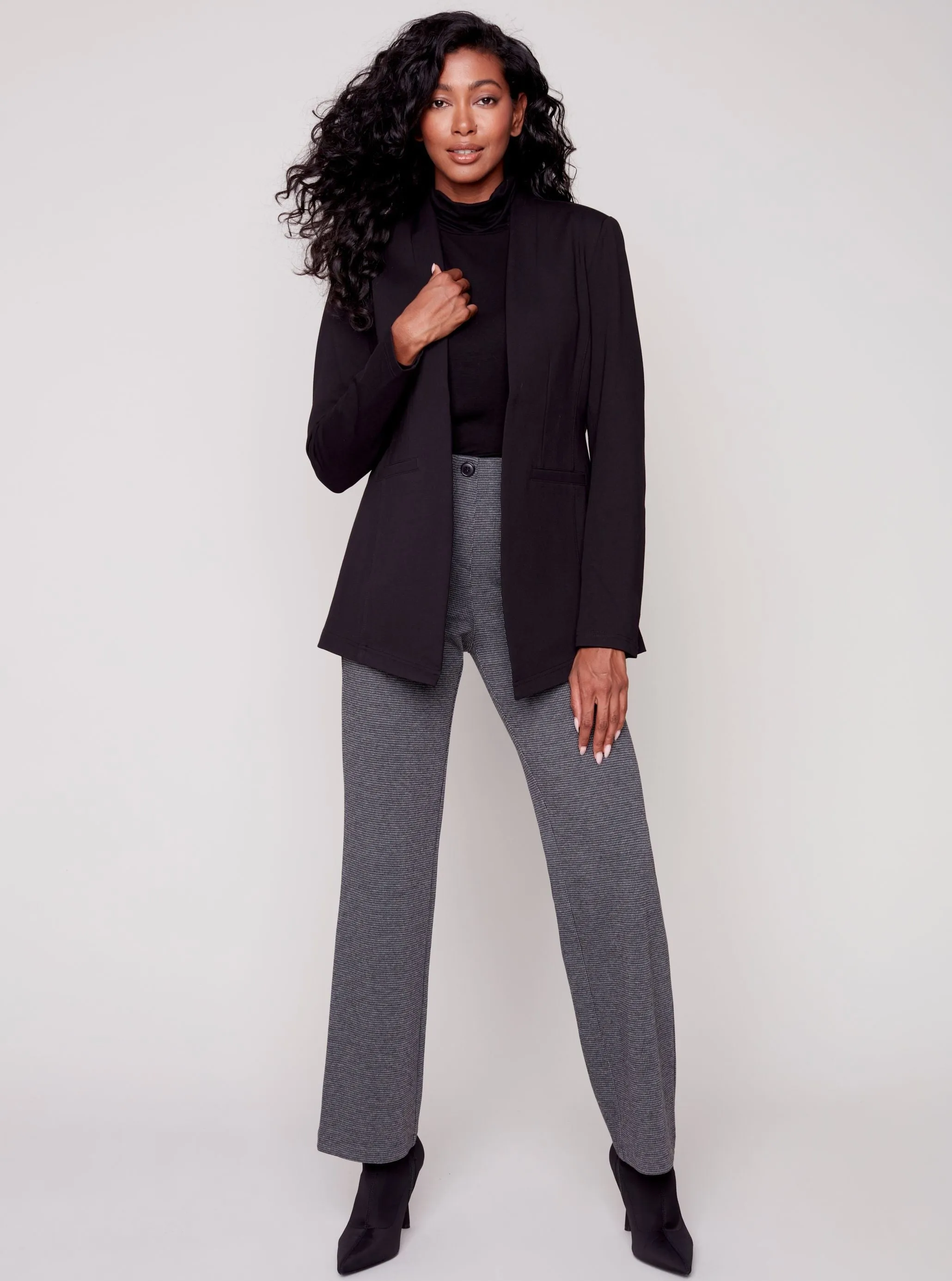 Solid Knit Blazer Jacket [Black-C6275]