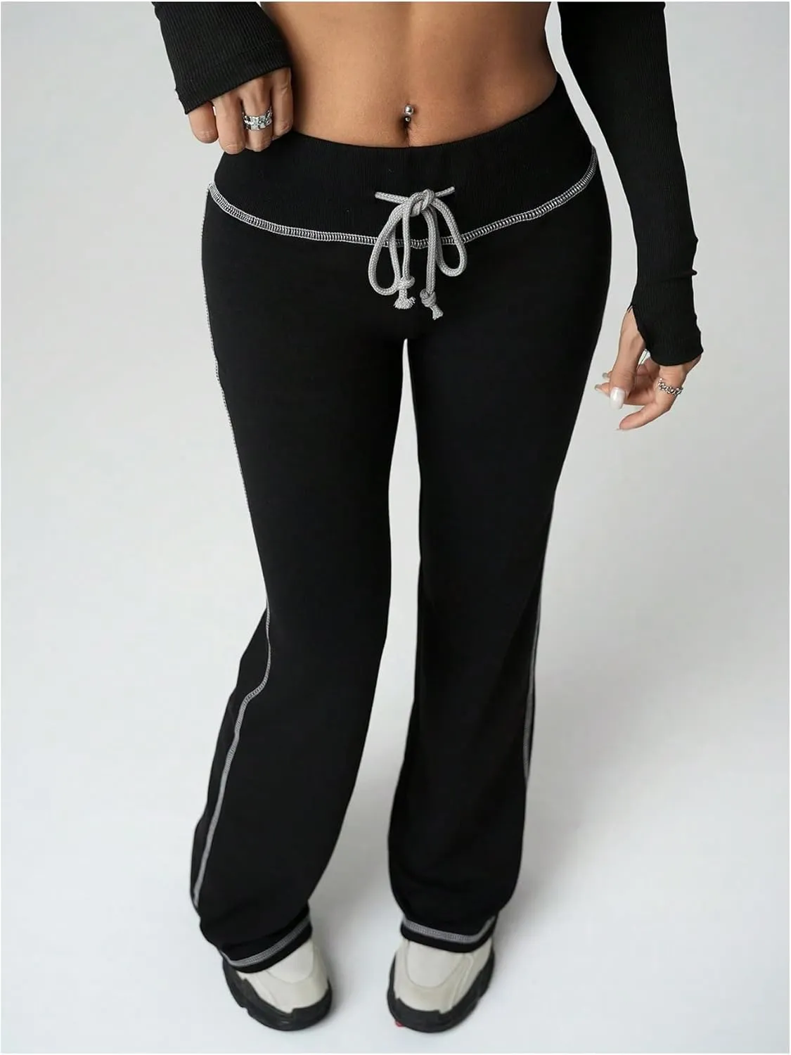 SOLY HUX Women's Y2k Sweatpants Drawstring Waist Flared Leggings Bell Bottom Yoga Pants