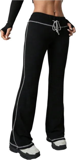 SOLY HUX Women's Y2k Sweatpants Drawstring Waist Flared Leggings Bell Bottom Yoga Pants