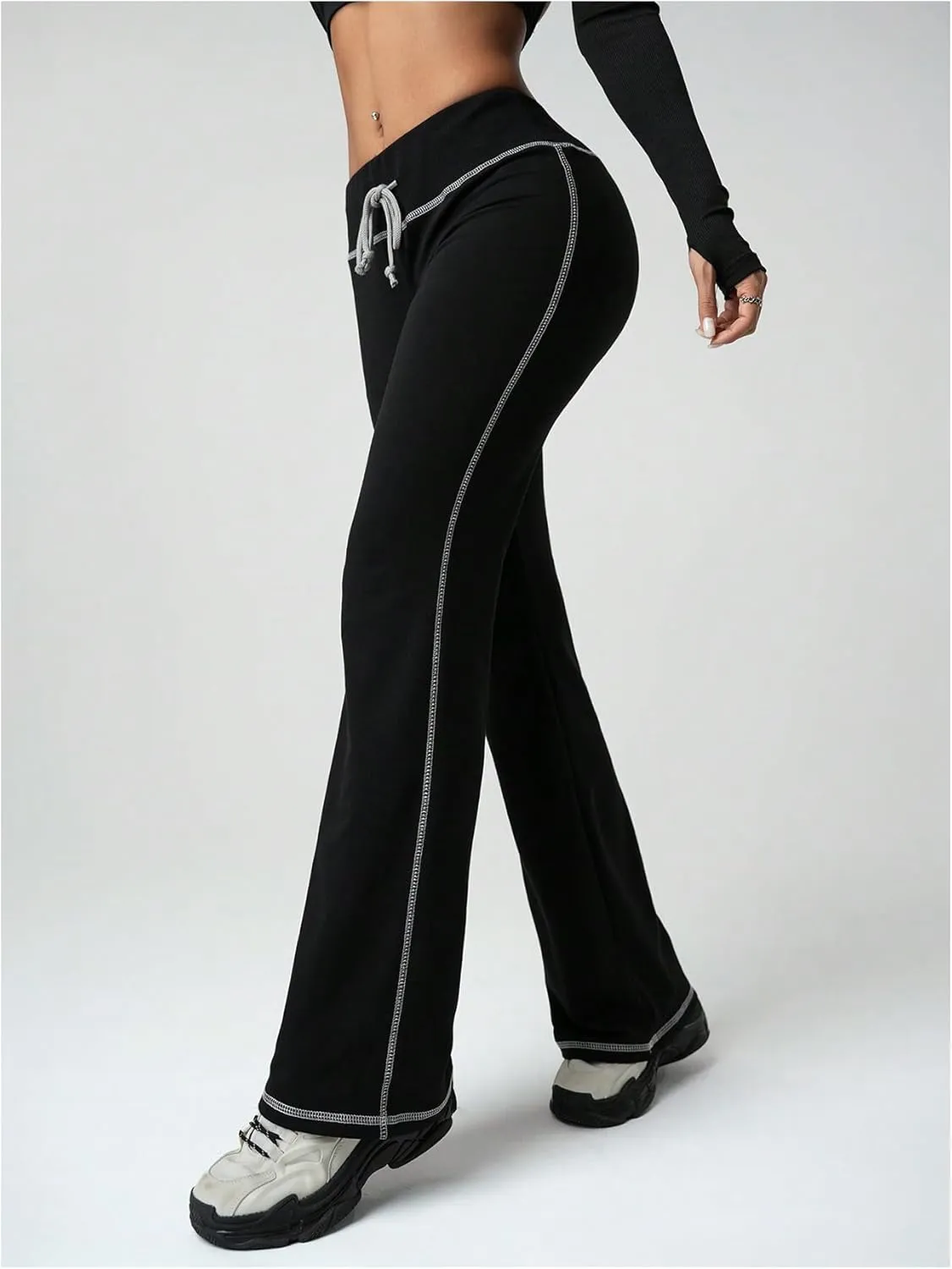 SOLY HUX Women's Y2k Sweatpants Drawstring Waist Flared Leggings Bell Bottom Yoga Pants