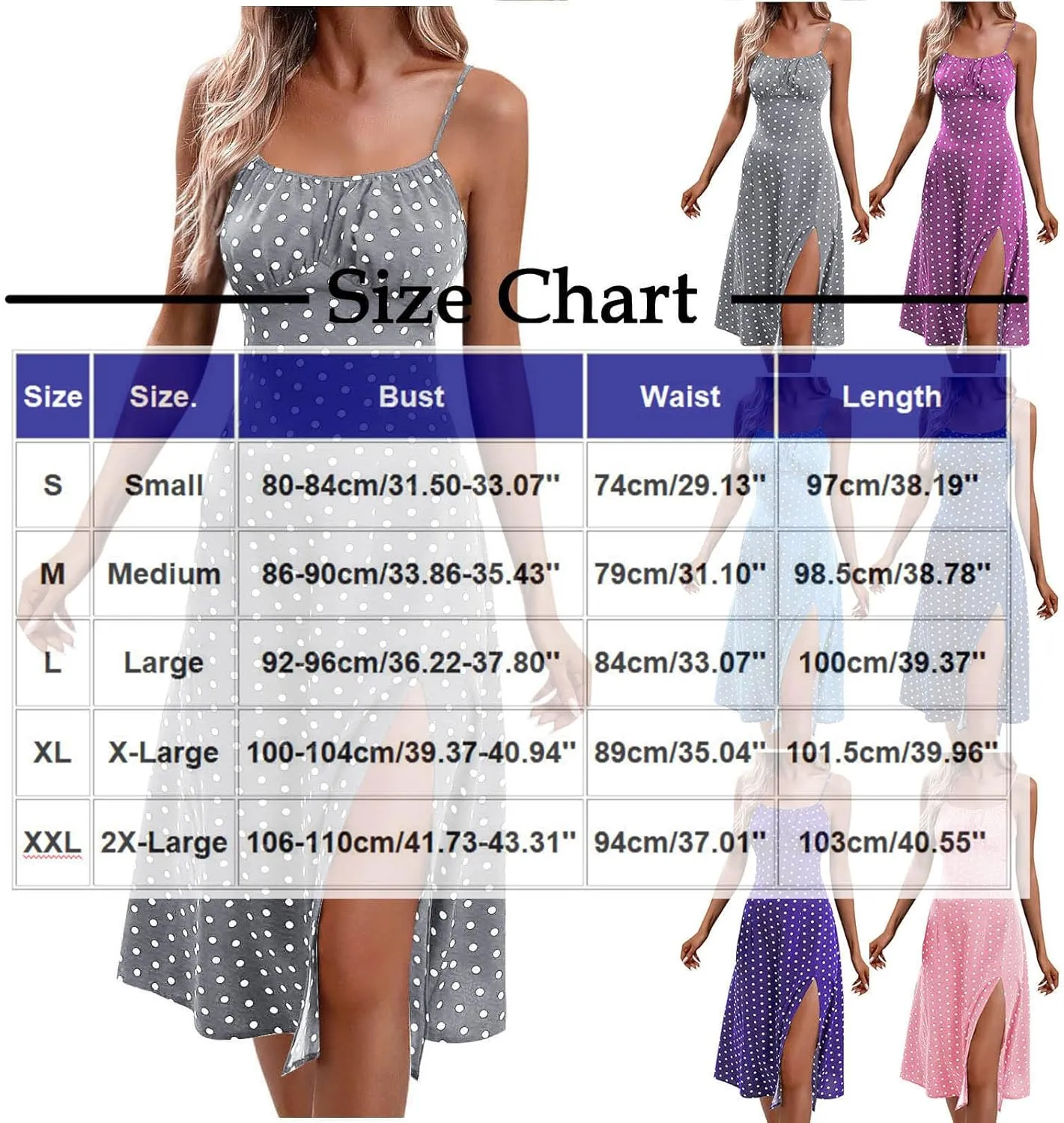 Spaghetti Strap Dresses for Women 2025 Polka Dot Sleeveless Slit Summer Midi Sundress Beach Vacation Sexy Dress