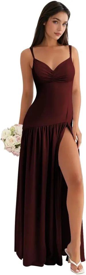 Spaghetti Straps Bridesmaid Dresses 2025 Chiffon Drop Waist Prom Dresses Long Formal Gowns XOD0466