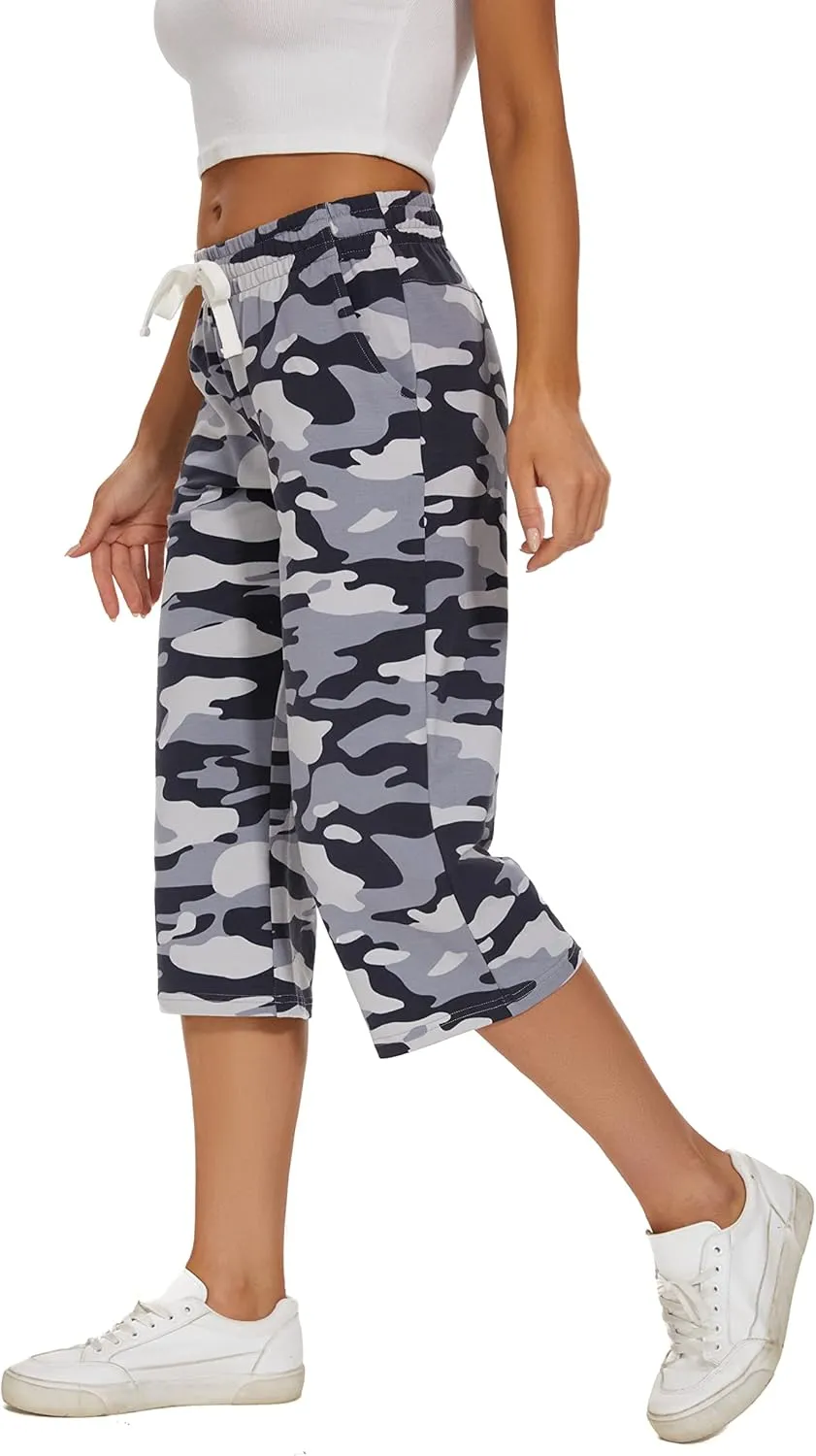 SPECIALMAGIC Women Capri Pants Camouflage Printed Cotton Yoga Wide Leg Pajama Capris Sweatpants