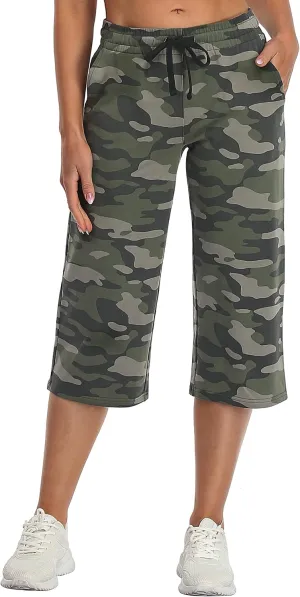 SPECIALMAGIC Women Capri Pants Camouflage Printed Cotton Yoga Wide Leg Pajama Capris Sweatpants