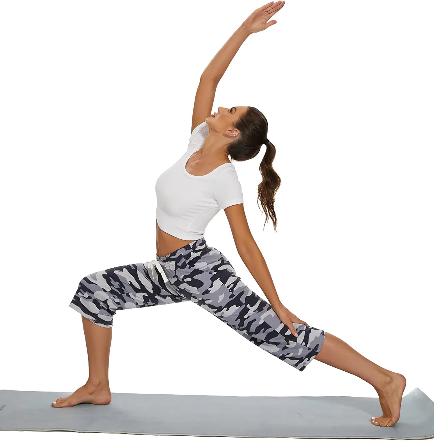 SPECIALMAGIC Women Capri Pants Camouflage Printed Cotton Yoga Wide Leg Pajama Capris Sweatpants