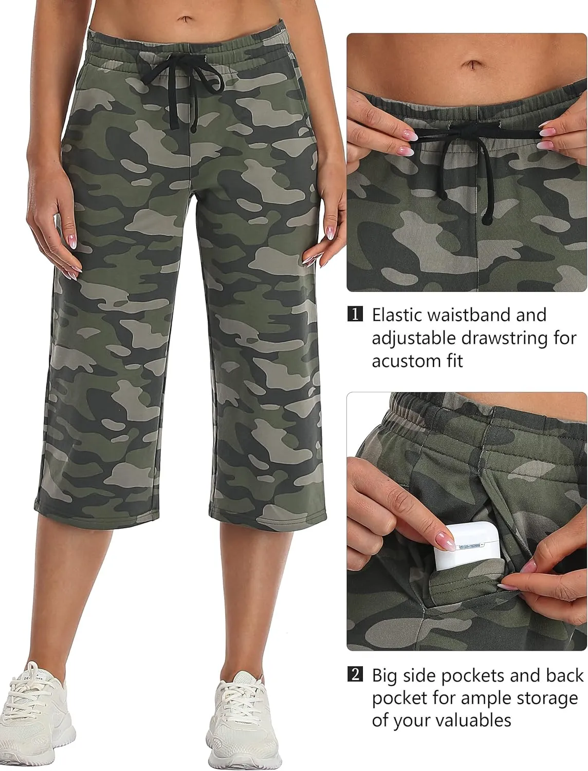 SPECIALMAGIC Women Capri Pants Camouflage Printed Cotton Yoga Wide Leg Pajama Capris Sweatpants