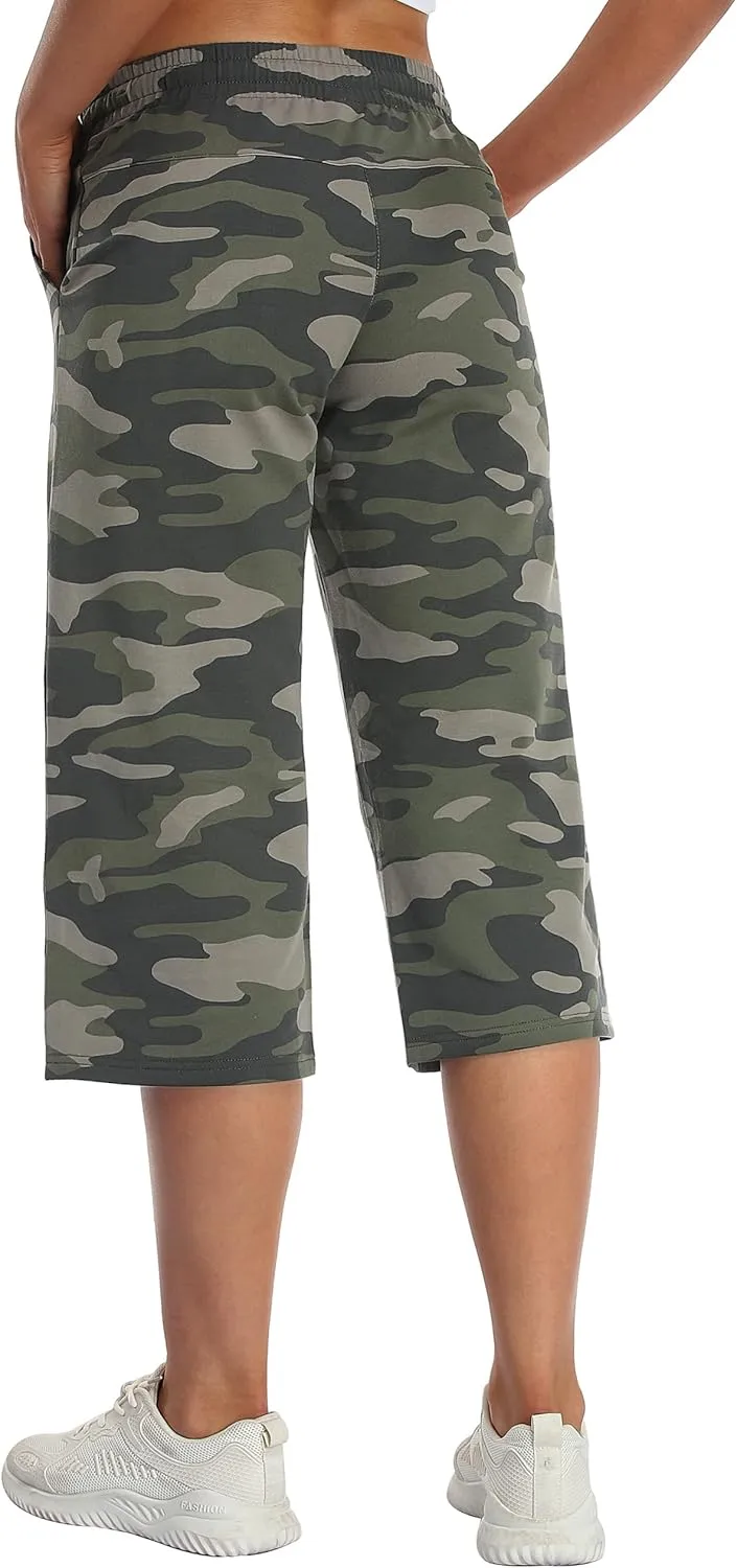 SPECIALMAGIC Women Capri Pants Camouflage Printed Cotton Yoga Wide Leg Pajama Capris Sweatpants