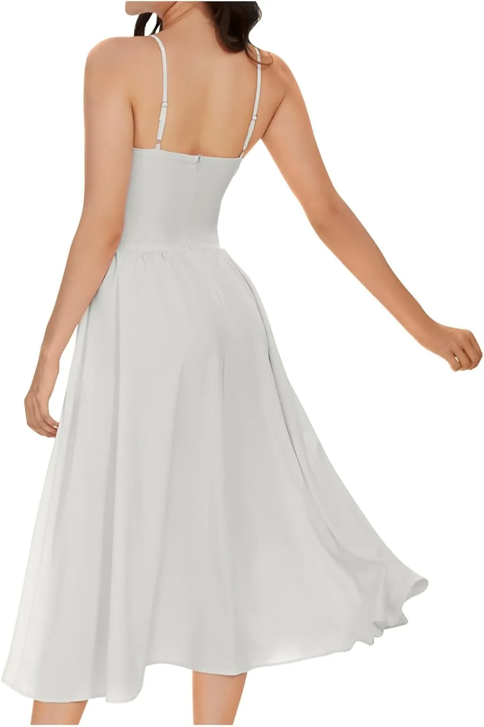 Split Cami Dress for Women Twist Front Sexy Cutout Midi Dress Trendy V Neck Backless Spaghetti Strap Long Dress