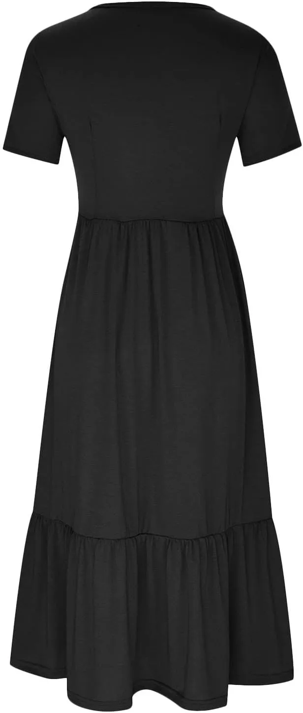Spring Dresses for Women 2024 Casual Loose Short Sleeve Summer Long Tshirt Dress Flowy Tiered Maxi Beach Sundress