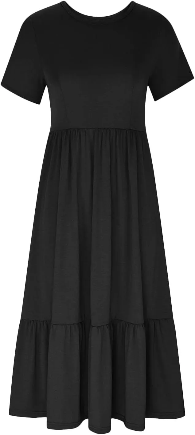 Spring Dresses for Women 2024 Casual Loose Short Sleeve Summer Long Tshirt Dress Flowy Tiered Maxi Beach Sundress