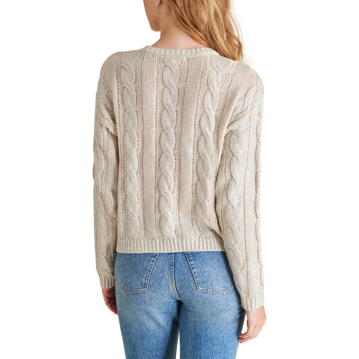 Steve Madden Renzo Shine Cable Knit Crew Neck Sweater
