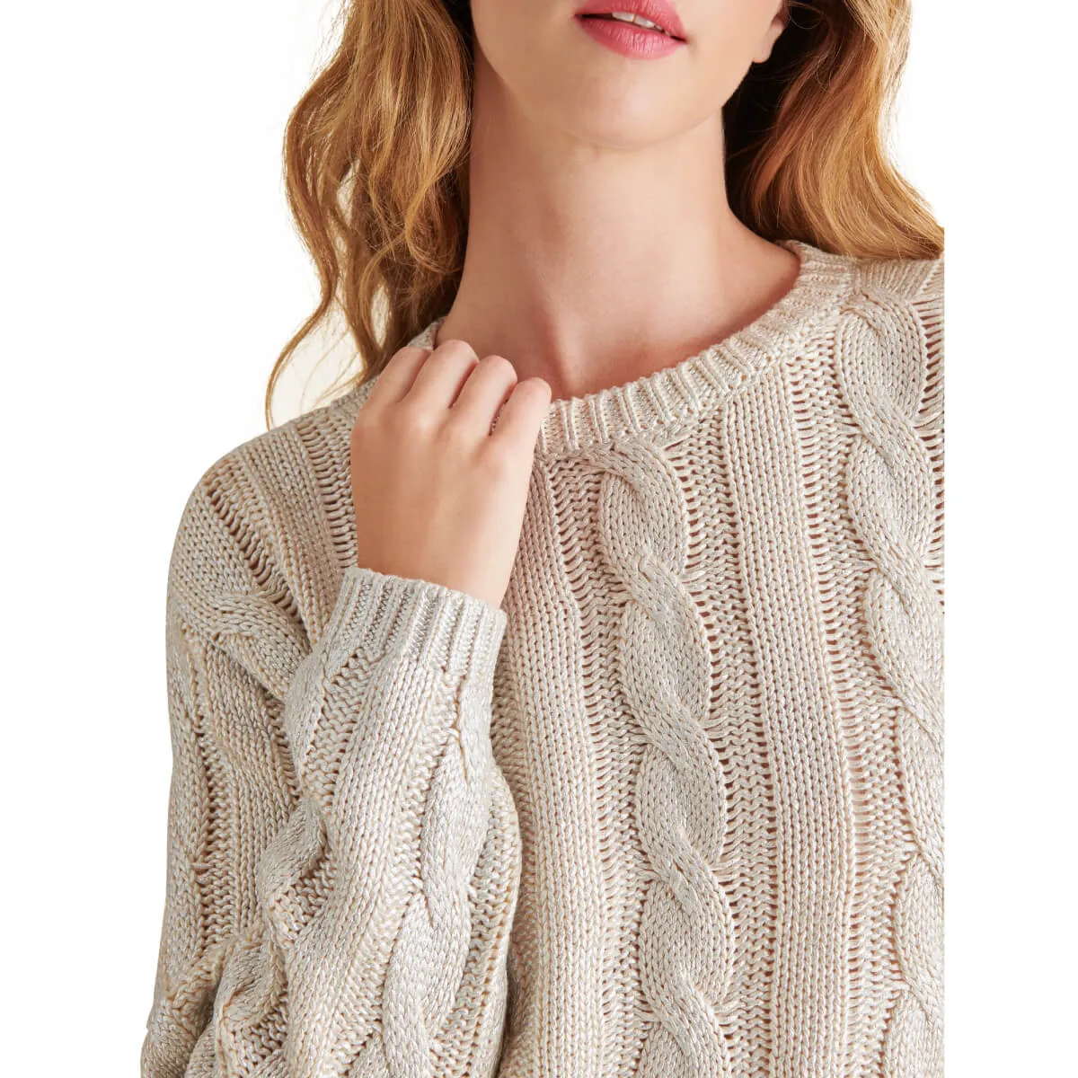 Steve Madden Renzo Shine Cable Knit Crew Neck Sweater