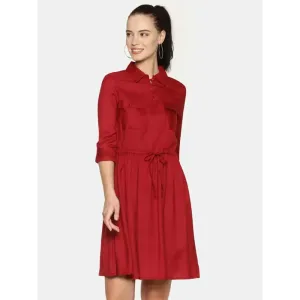 Stylish Rayon Maroon Solid Shirt Dress For Women