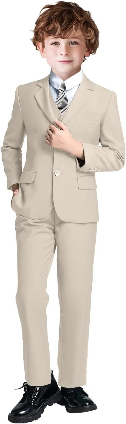 Suit for Boy Formal Slim Fit Tuxedo 5 Pieces Kids Toddler Wedding Outfit Blazer Pants Vest Set Boys Suits