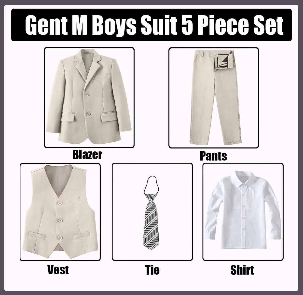 Suit for Boy Formal Slim Fit Tuxedo 5 Pieces Kids Toddler Wedding Outfit Blazer Pants Vest Set Boys Suits