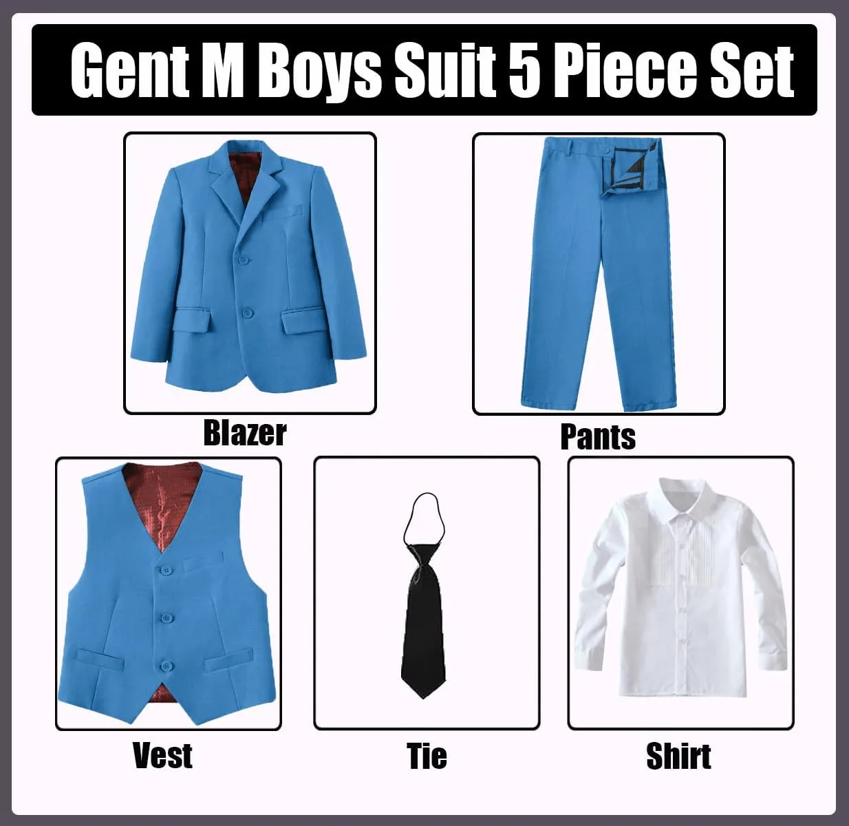Suit for Boy Formal Slim Fit Tuxedo 5 Pieces Kids Toddler Wedding Outfit Blazer Pants Vest Set Boys Suits