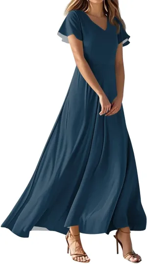 Summer Dress for Women 2025 Elegant Swing Flowy Ruffle V Neck Boho Sun Dresses Trendy Casual Vacation Long Sundresses
