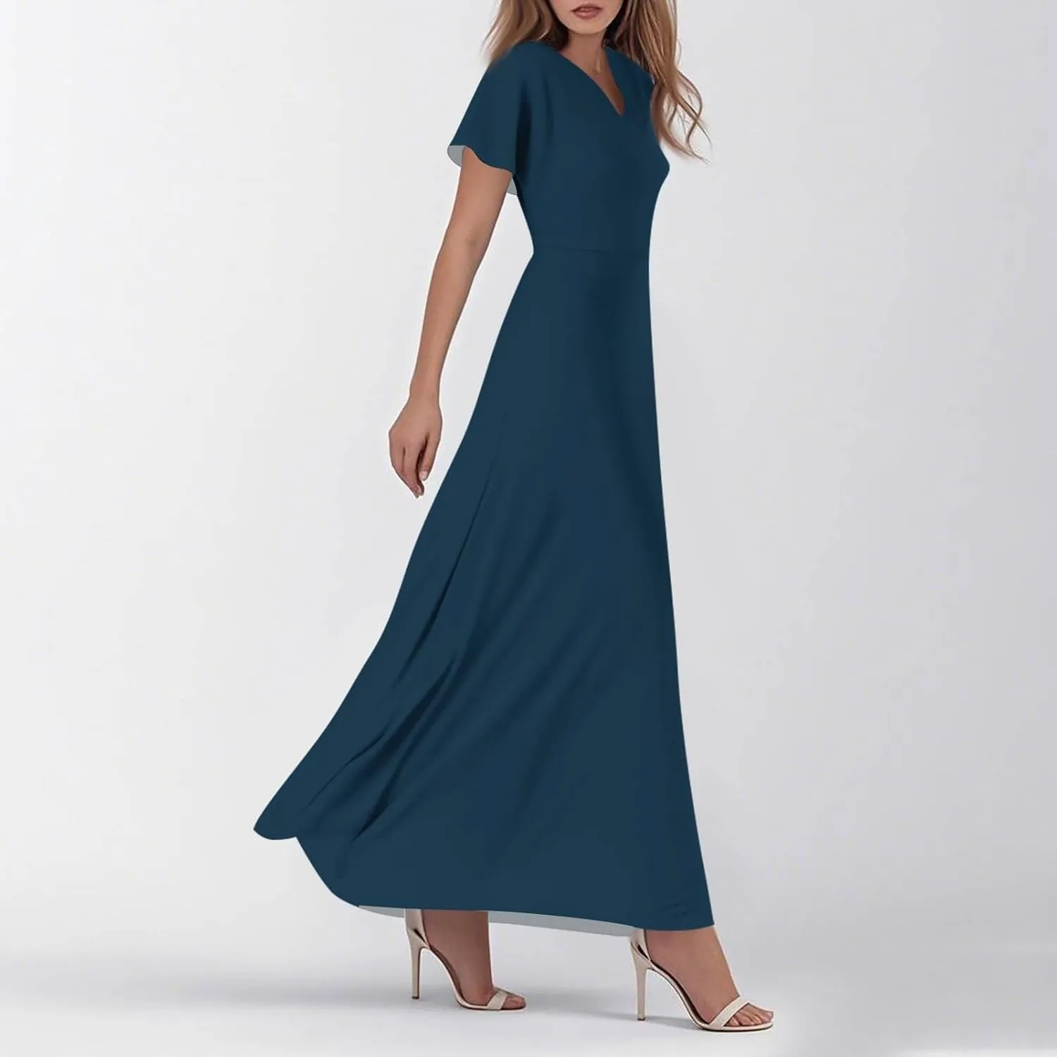 Summer Dress for Women 2025 Elegant Swing Flowy Ruffle V Neck Boho Sun Dresses Trendy Casual Vacation Long Sundresses