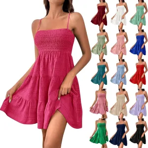 Summer Dresses for Teens Spaghetti Strap Ruffle Mini Sundress Women Sleeveless Smock Cami Dress Date Night Outfit