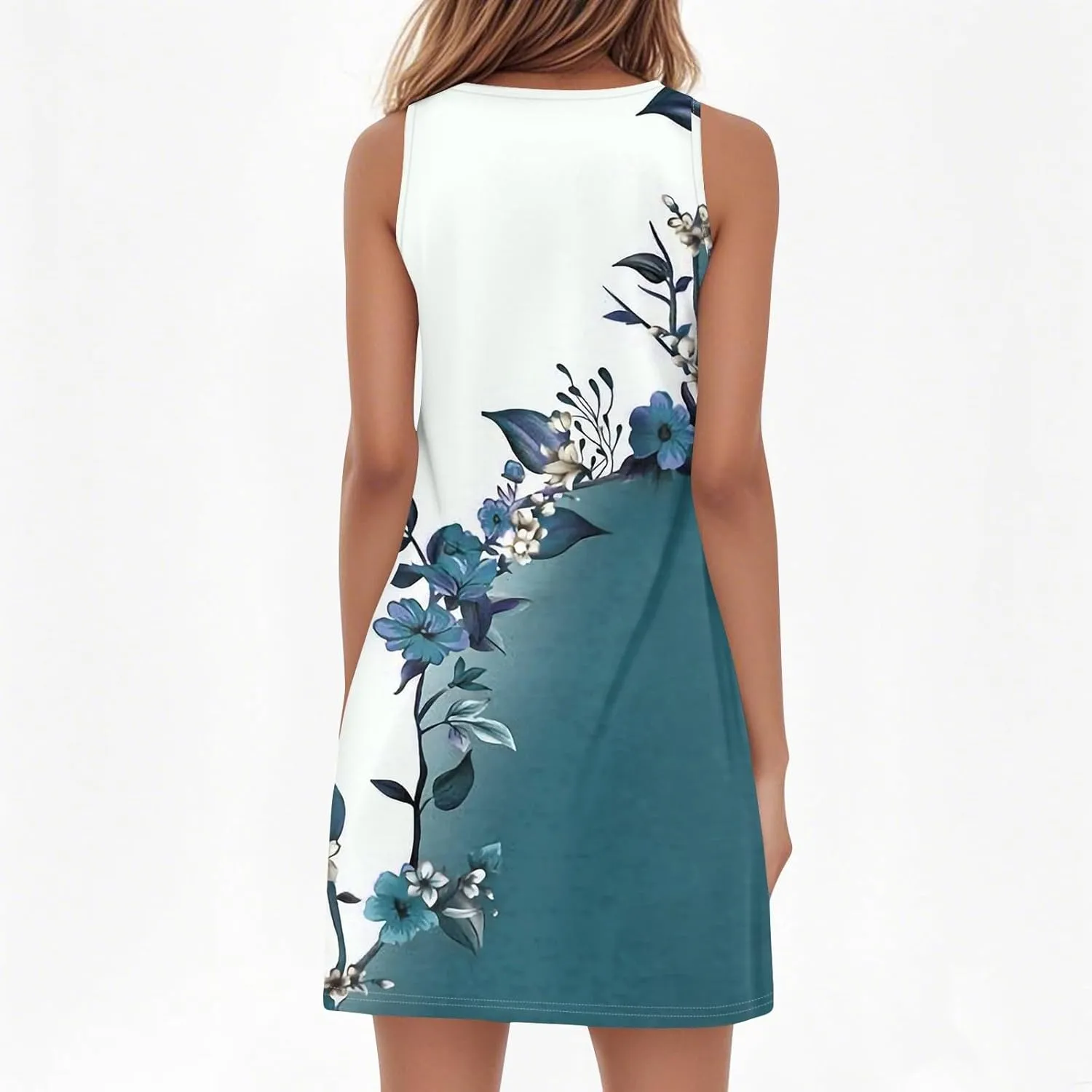Summer Dresses for Women V Neck Sundresses Casual Beach Tank Dress Floral T Shirt Dresses Loose Sleeveless Sleep Dress