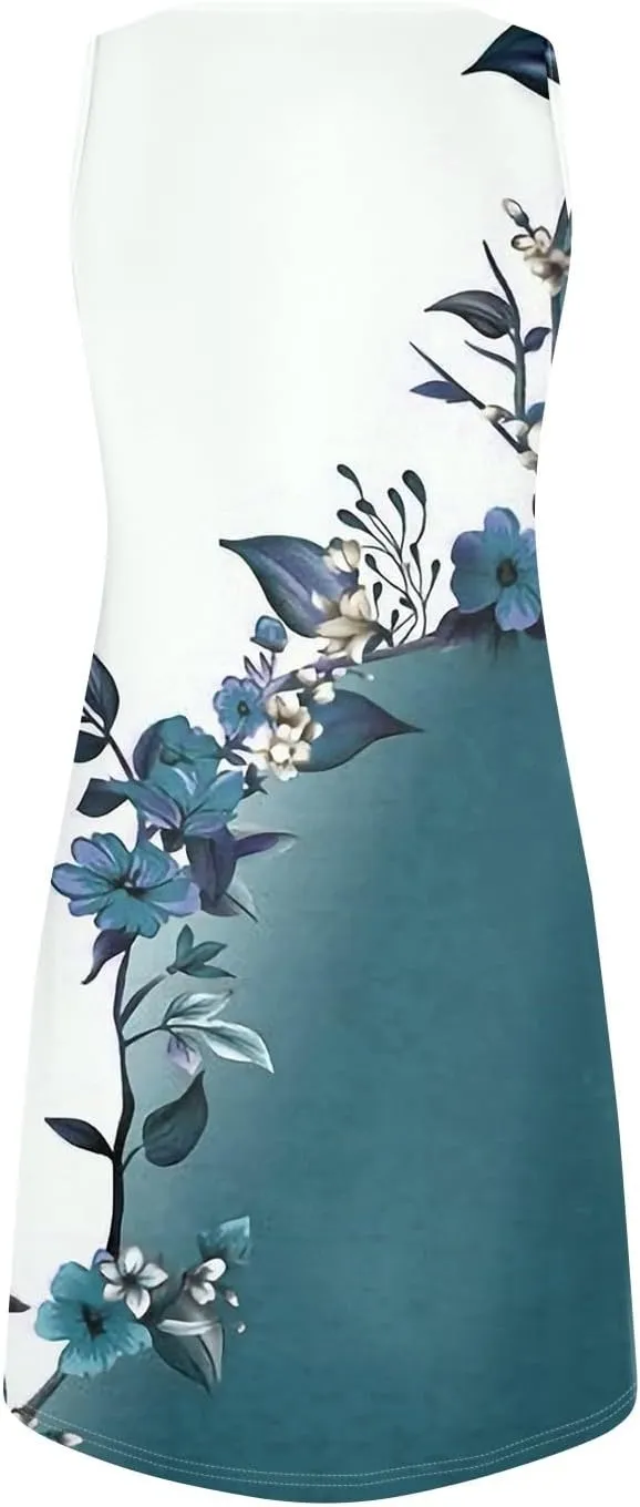 Summer Dresses for Women V Neck Sundresses Casual Beach Tank Dress Floral T Shirt Dresses Loose Sleeveless Sleep Dress