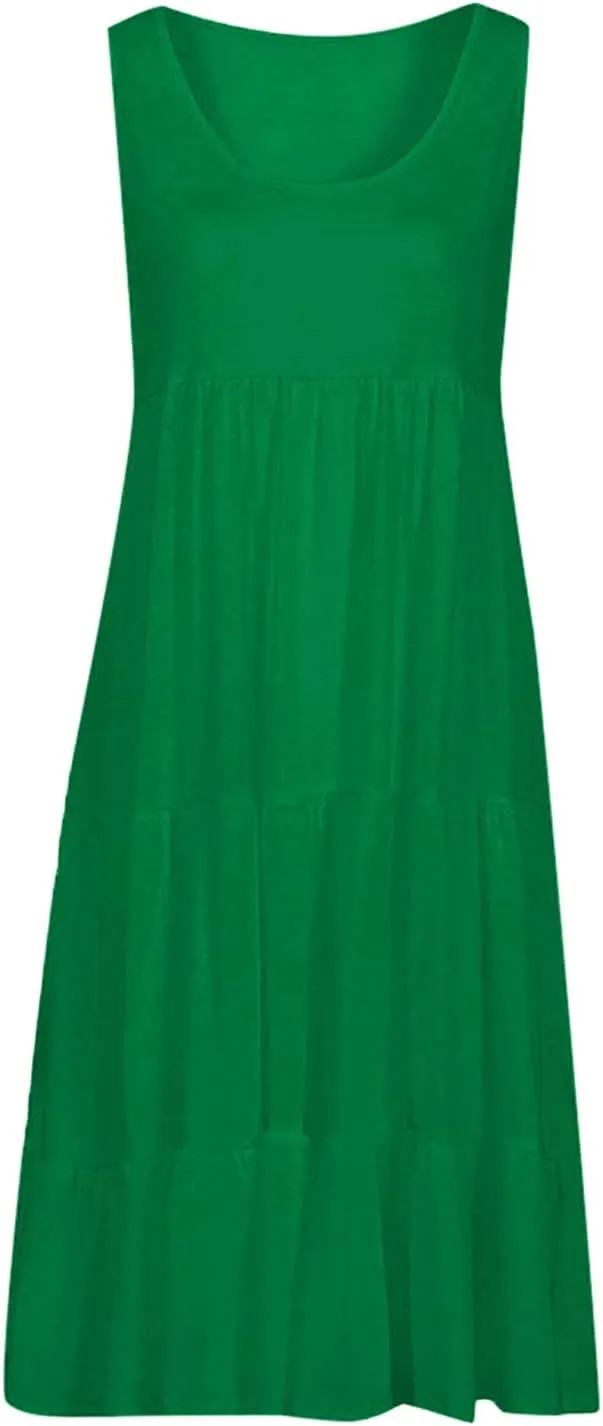 Sundresses for Women 2025 Sleeveless Cute Petite Mini Dress Tiered Summer Flowy Boho Sundress Beach Wear