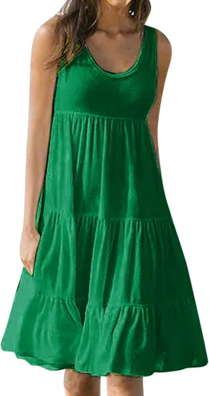 Sundresses for Women 2025 Sleeveless Cute Petite Mini Dress Tiered Summer Flowy Boho Sundress Beach Wear