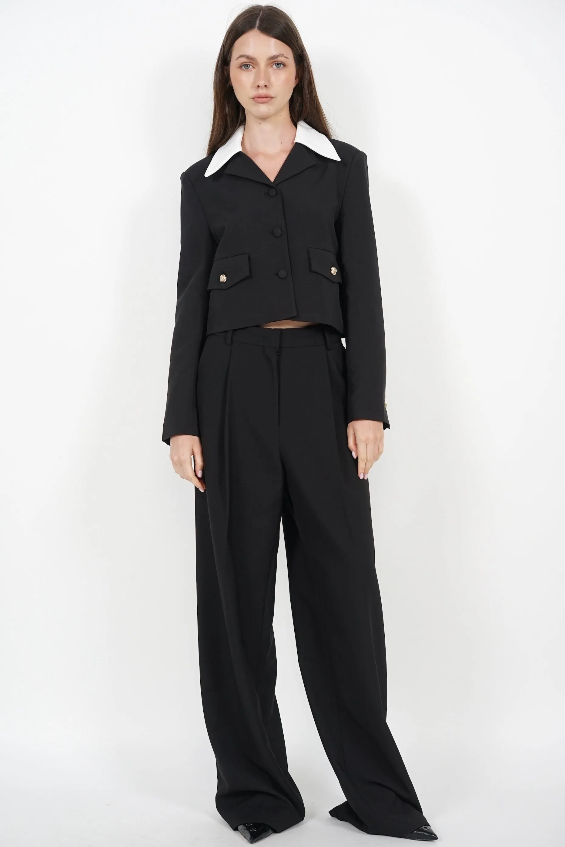 Tailored Contrast Blazer Jacket in Black