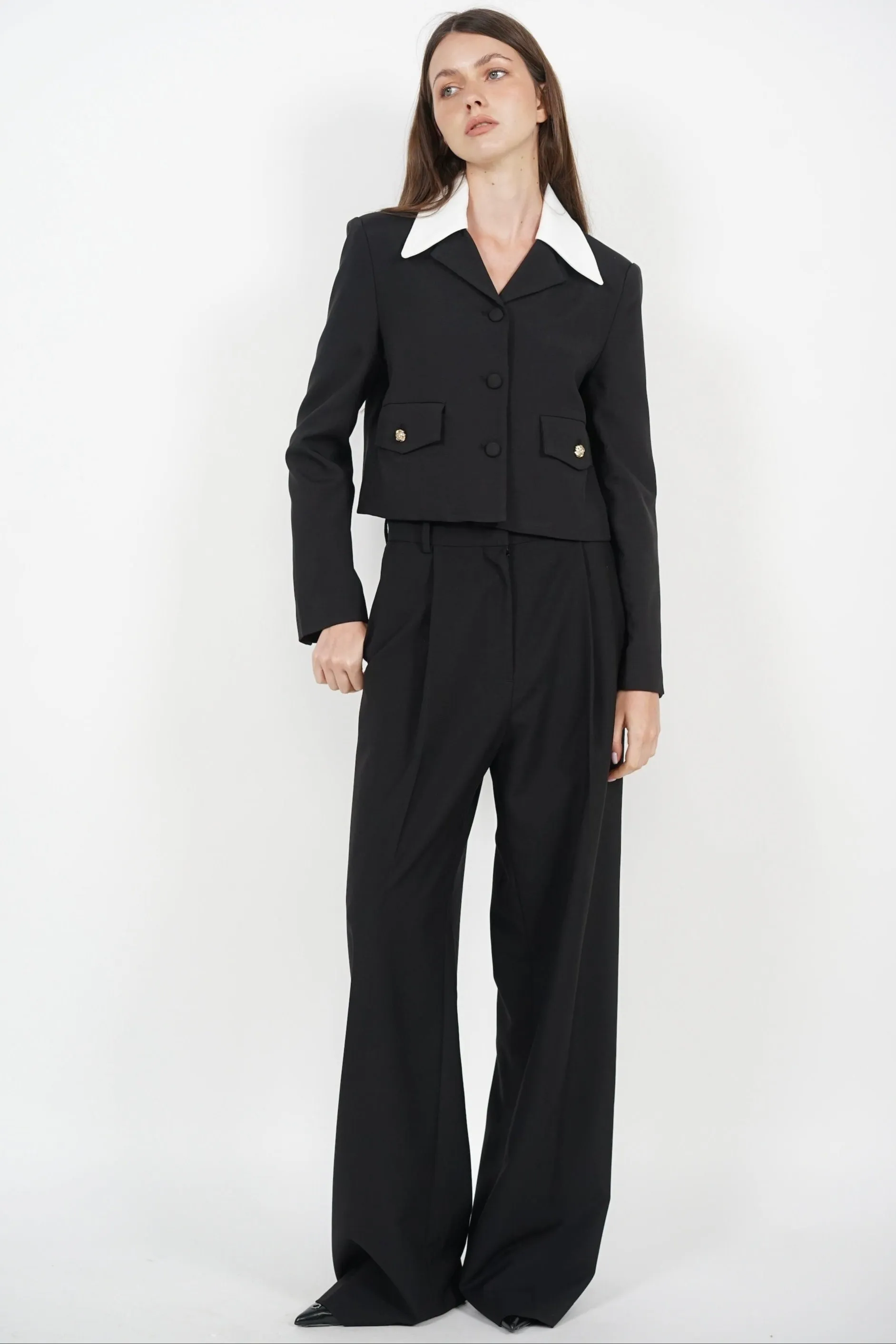 Tailored Contrast Blazer Jacket in Black