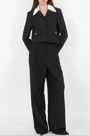Tailored Contrast Blazer Jacket in Black