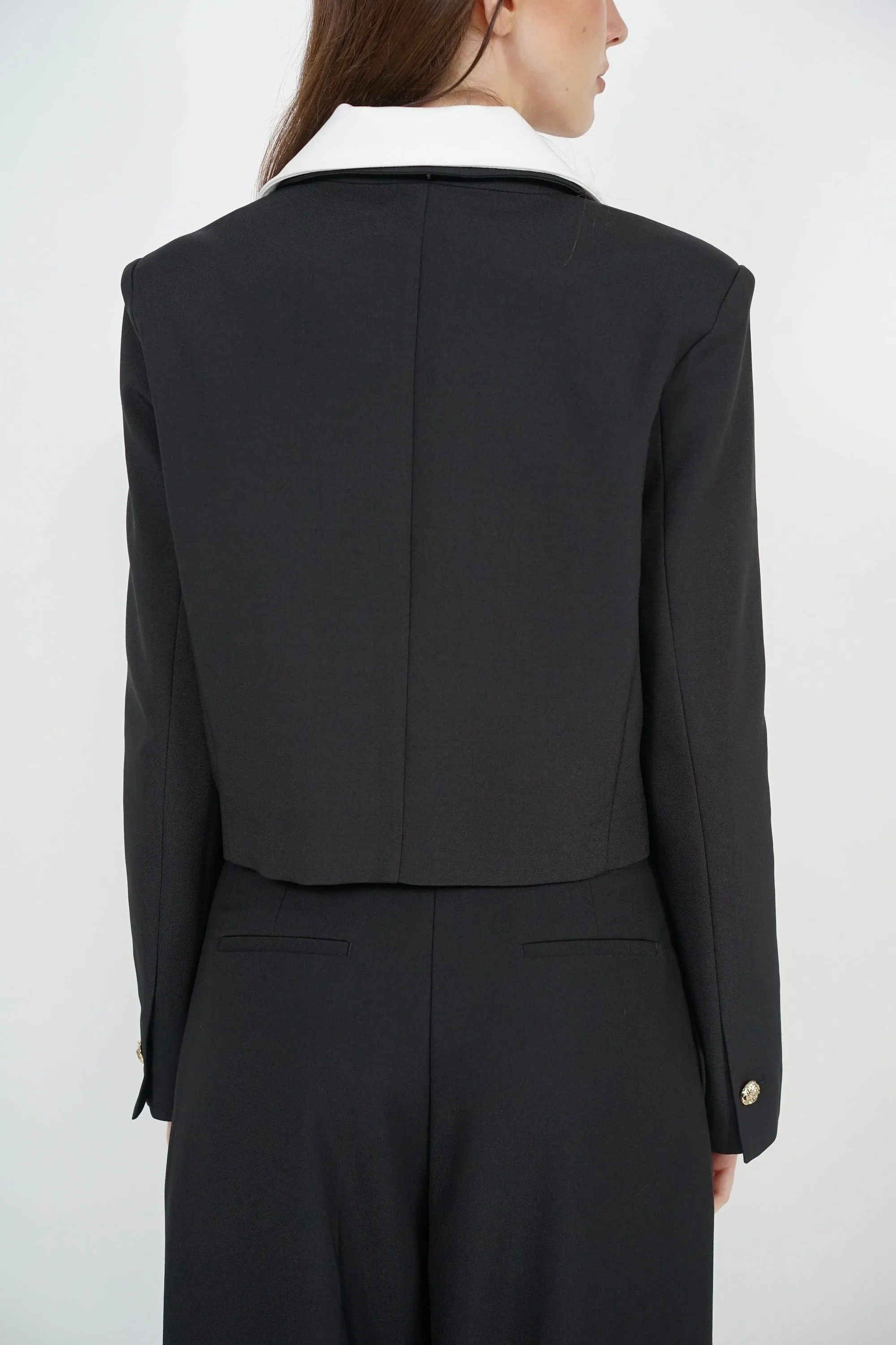 Tailored Contrast Blazer Jacket in Black