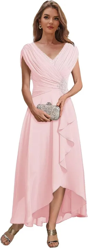 Tea Length Mother of The Bride Dresses for Wedding Chiffon Beaded A Line Formal Evening Dress