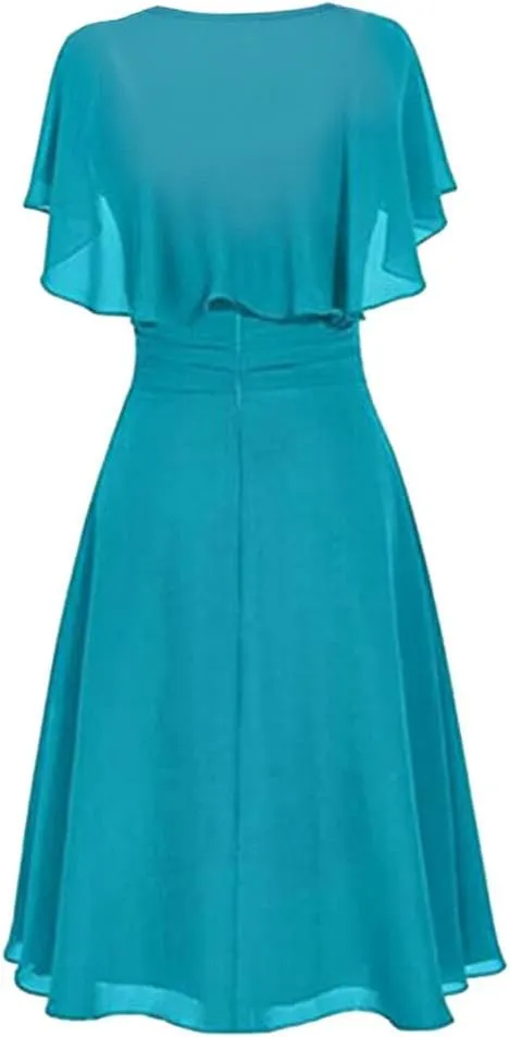 Tea Party Dresses for Woman 1950 Vintage Crew Neck Solid A-Line Swing Sundress Rockabilly Cocktail Party Dresses