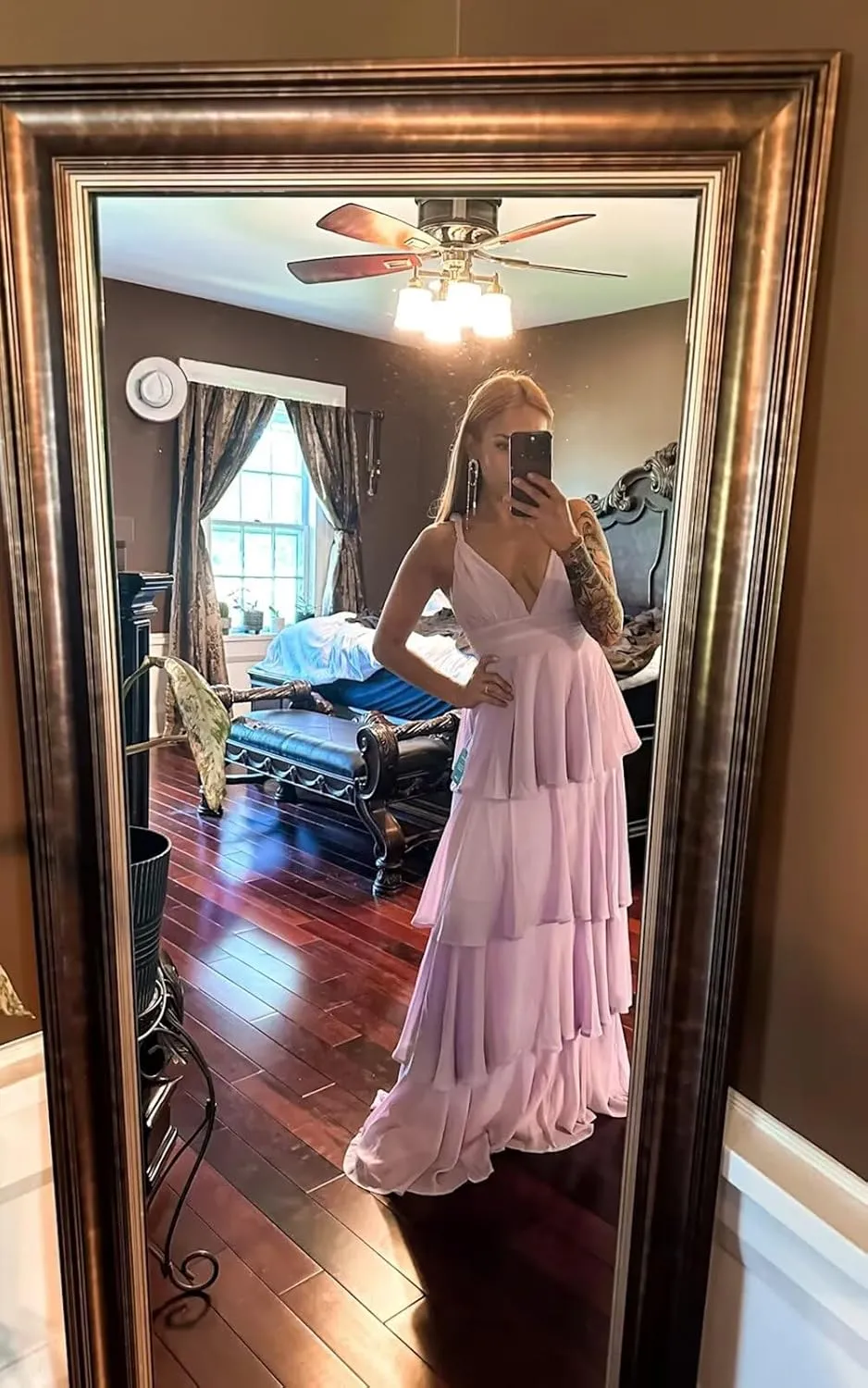 Tiered Chiffon Bridesmaid Dresses 2025 for Women Ruffles Formal Evening Dresses Long with Pleated TN310