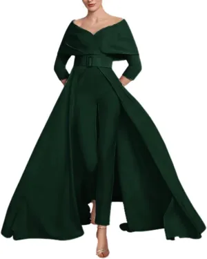 Two Piece Jumpsuit Mother of The Bride Dress for Wedding Off Shoulder Satin Elegant Formal Evening Dress for Women